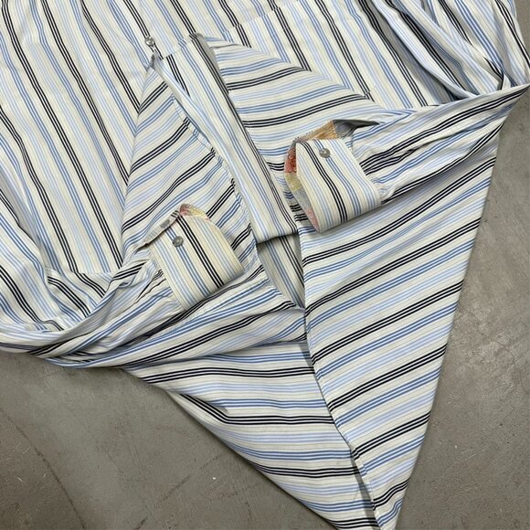 Tyler Shorten Bespoke Dress Shirt Striped Multicolor Floral Cuffs Large - Picture 9 of 10